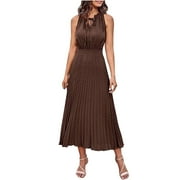 KIJBLAE Womens Tent Dress Summer Fashion Empire Waist Fashion Holiday Vacation Beach Sleeveless Wedding Guest Solid Waisted Ruched Slimming Party Dress Prom Clothing 2023 V Neck Notch Neck Dresses