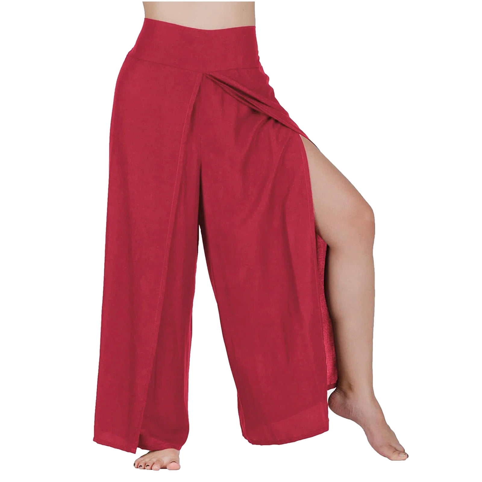 KIJBLAE Womens Wide Leg Pants Elastic Waist Open Pants