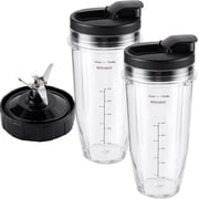 Blender Replacement Parts for Ninja, 24oz Ninja Blender Cups with To-Go Lids, 7 Fins Extractor Blade, Compatible with Nutri Ninja Auto iQ Blenders BL2012 BN801 