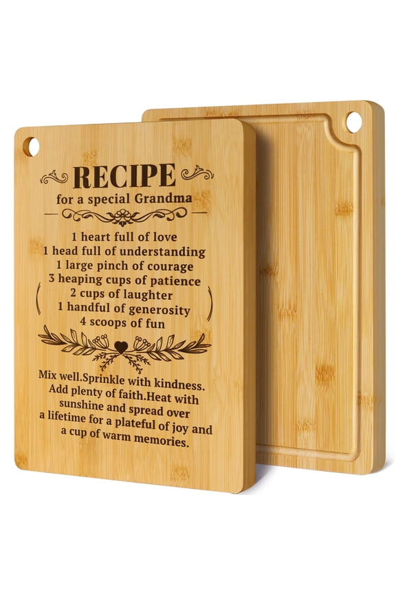 Bamboo Cutting Board for Kitchen, 13.78" Engraved Gift Cutting Board for Grandma, Thanksgiving, Birthday, Christmas- Recipe for a Special Grandma
