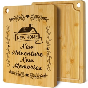Kikcoin Bamboo Cutting Board, 13.78" Moving-in Gift Carved Cutting Board for Kitchen, Perfect for Couples, Neighbors, Friends, and Family – New Adventure, New Memories