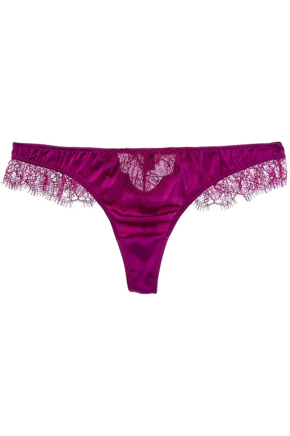 womens Lace Inset Silk-Blend Thong, XL, Purple