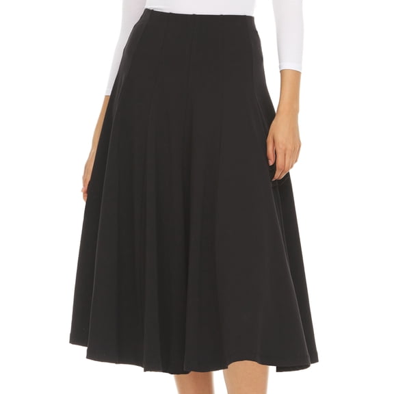 KIKI RIKI Panel Midi Skirt with Elastic Waist for Womens/Teens 32 Inch Length Black x Large