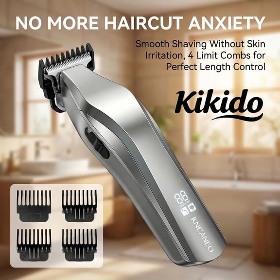 KIKIDO Men's Cordless T-shaped Blade Hair Clipper - Professional Zero Pitch Hair Clipper with LED Display, USB Rechargeable, Steel Blade for Home Hairdressing