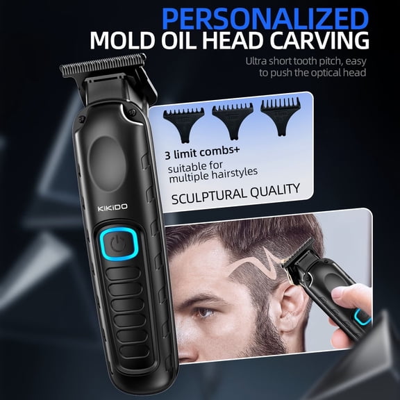 KIKIDO PRO Zero Gap T-Blade Hair Trimmer - USB Rechargeable Barber Clipper with 3 Guide Combs for Precision Outlining and Hairline Engraving