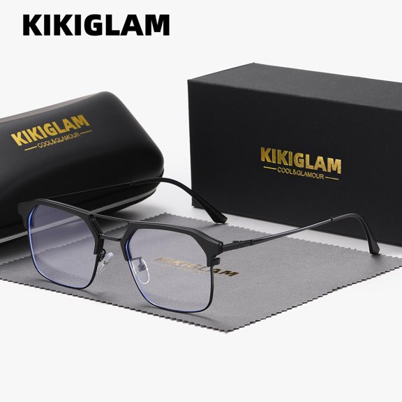 KIKIGLAM Unisex High-End Party Lightweight Half-Frame Exquisite Elegant Anti-Blue Light Square Plano Glasses