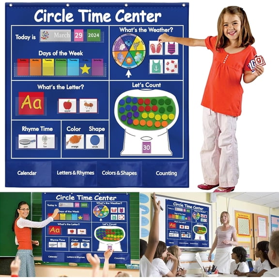 KIKIGOAL Circle Time Center Classroom Pocket Chart Educational Pocket Chart Teaching Materials Learning Calendar Weather Counting Letter Color Shape etc