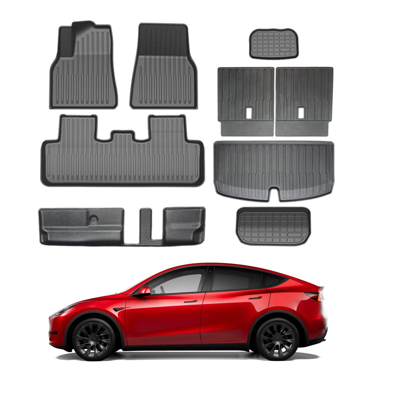 ZQULOYO 9-Piece All-Weather Floor Mat Set For Tesla Model Y 7-Seater (2020-2023) - TPE Waterproof & Anti-Slip