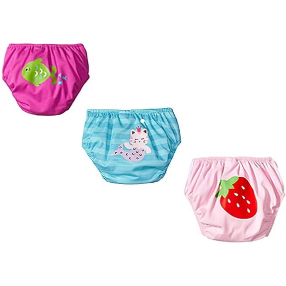 KIKO & MAX Baby Girls' Infant Three-Pack Absorbant Reusable Swim Diaper (Medium)