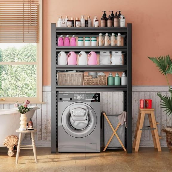 KILISTEELS Over Washer and Dryer Shelves,4 Tiers Laundry Room Standing Shelf,Laundry Room Storage Organization,Adjustable Metal Shelving Unit,35" W x 12" D x 63" H, Black
