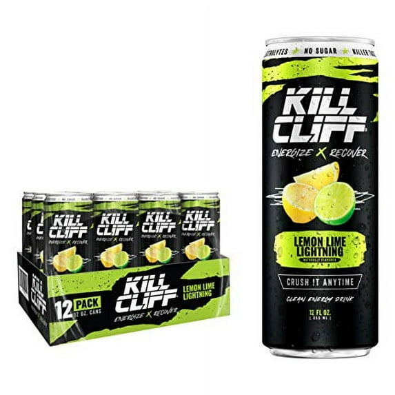 KILL CLIFF Energy & Recovery Drink | Electrolytes & B Vitamins | Natural, Clean Energy Drink | Zero Sugar | Keto | 12 Pack (Lemon Lime Lightning)
