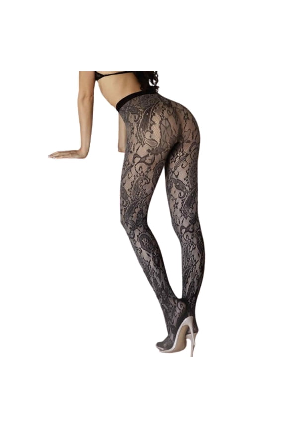 KILLER LEGS Women's Fishnet Pantyhose, Floral Paisley / Grey, Plus Size, 1 Piece