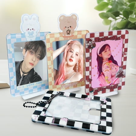 KILOGOGRAPH KPOP Photocard Holder Keychain - Pack of 4, Acrylic Frame, 3x4 inches Photo Card Display Stand