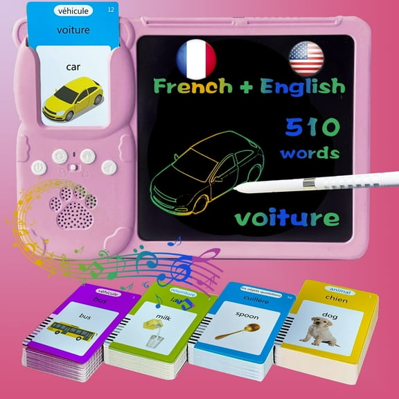 KILOGOGRAPH Talking French Flash Cards Bilingual, Drawing Writing Tablet, Sensory Toy for Autistic Children