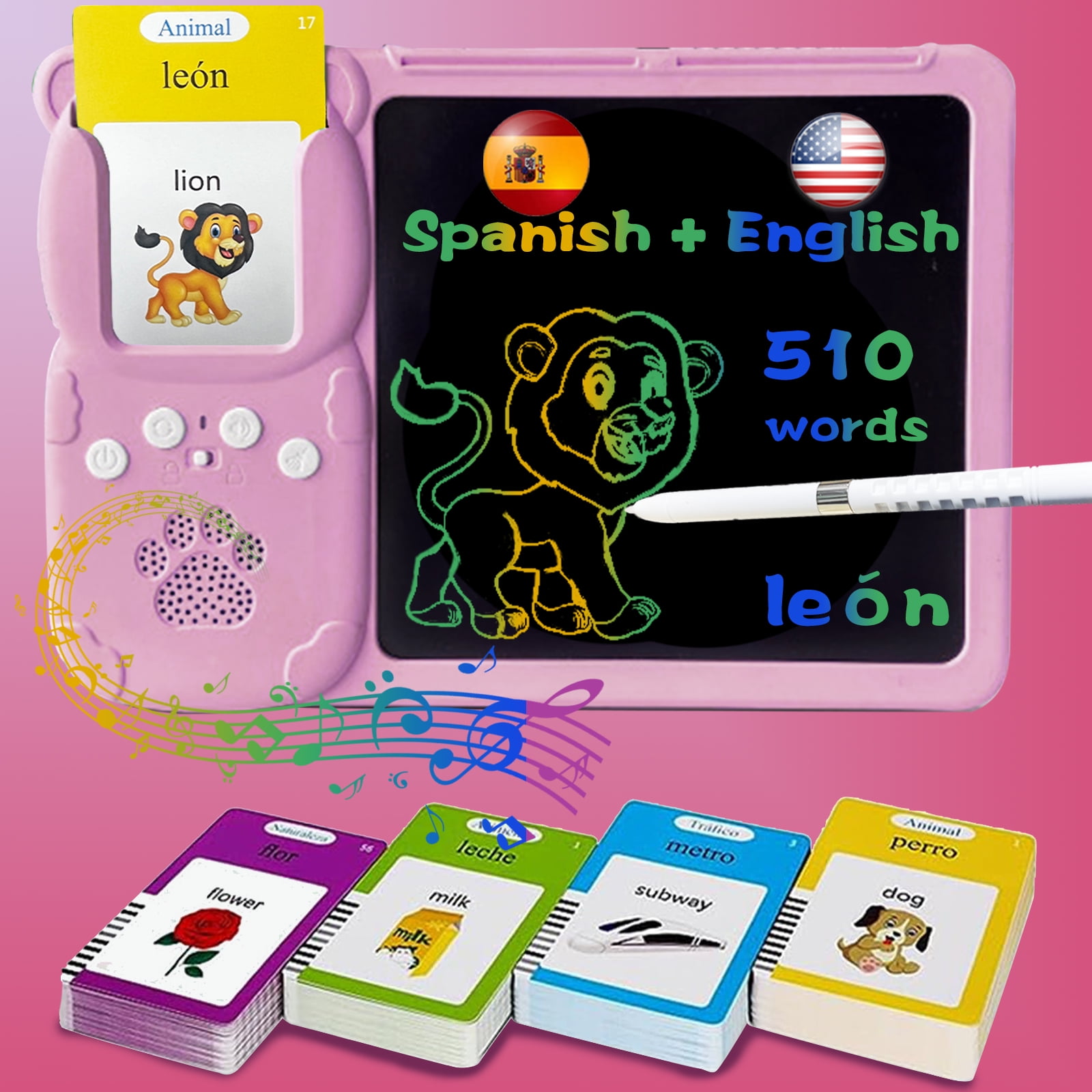 KILOGOGRAPH Talking Spanish Flash Cards, Drawing Writing Tablet ...
