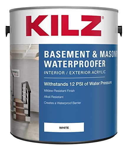 KILZ Basement and Masonry Waterproofing Paint, Interior/Exterior, Flat White, 1 Gallon