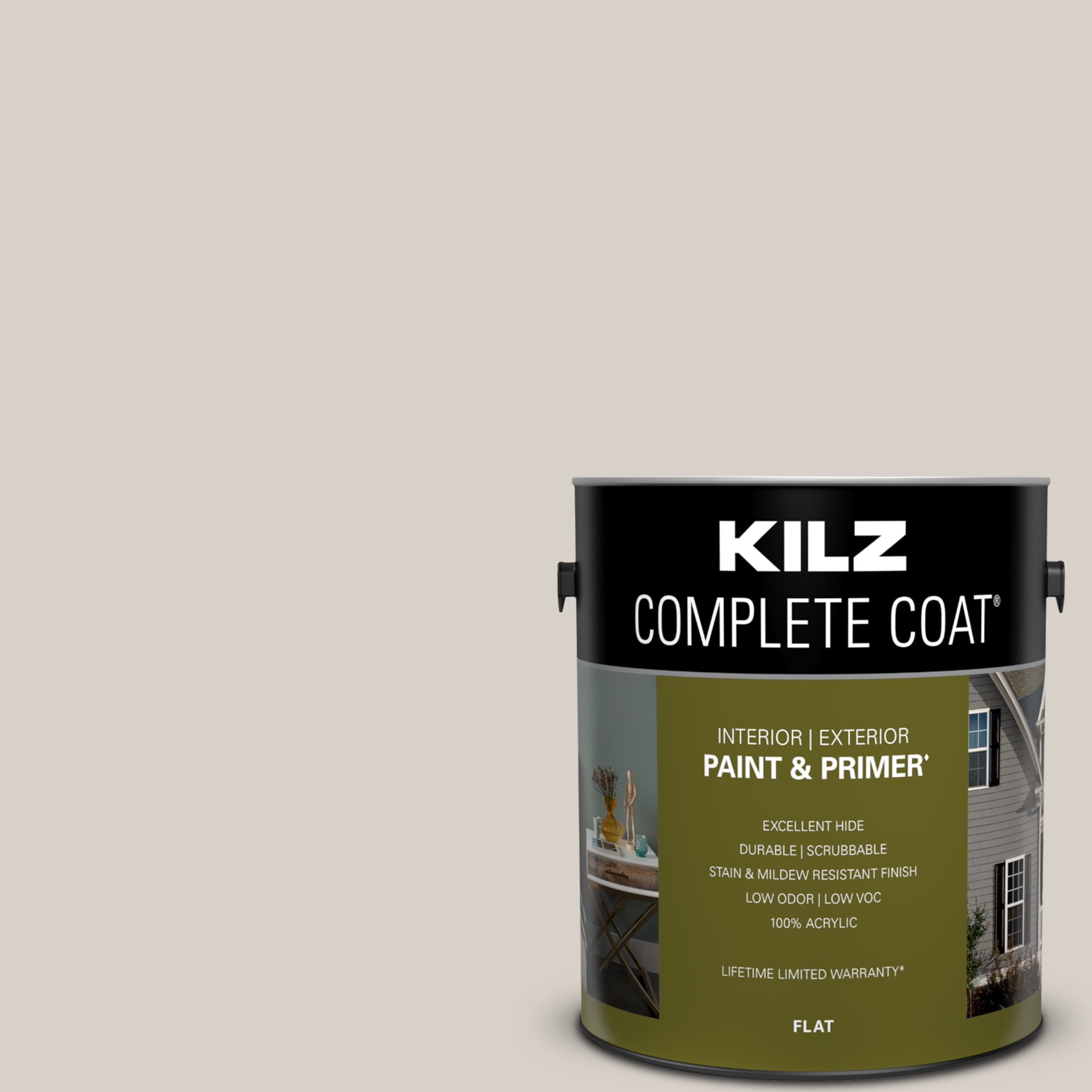 KILZ Complete Coat Paint & Primer, Interior/Exterior, Flat, Barely Mocha, 1 Gallon