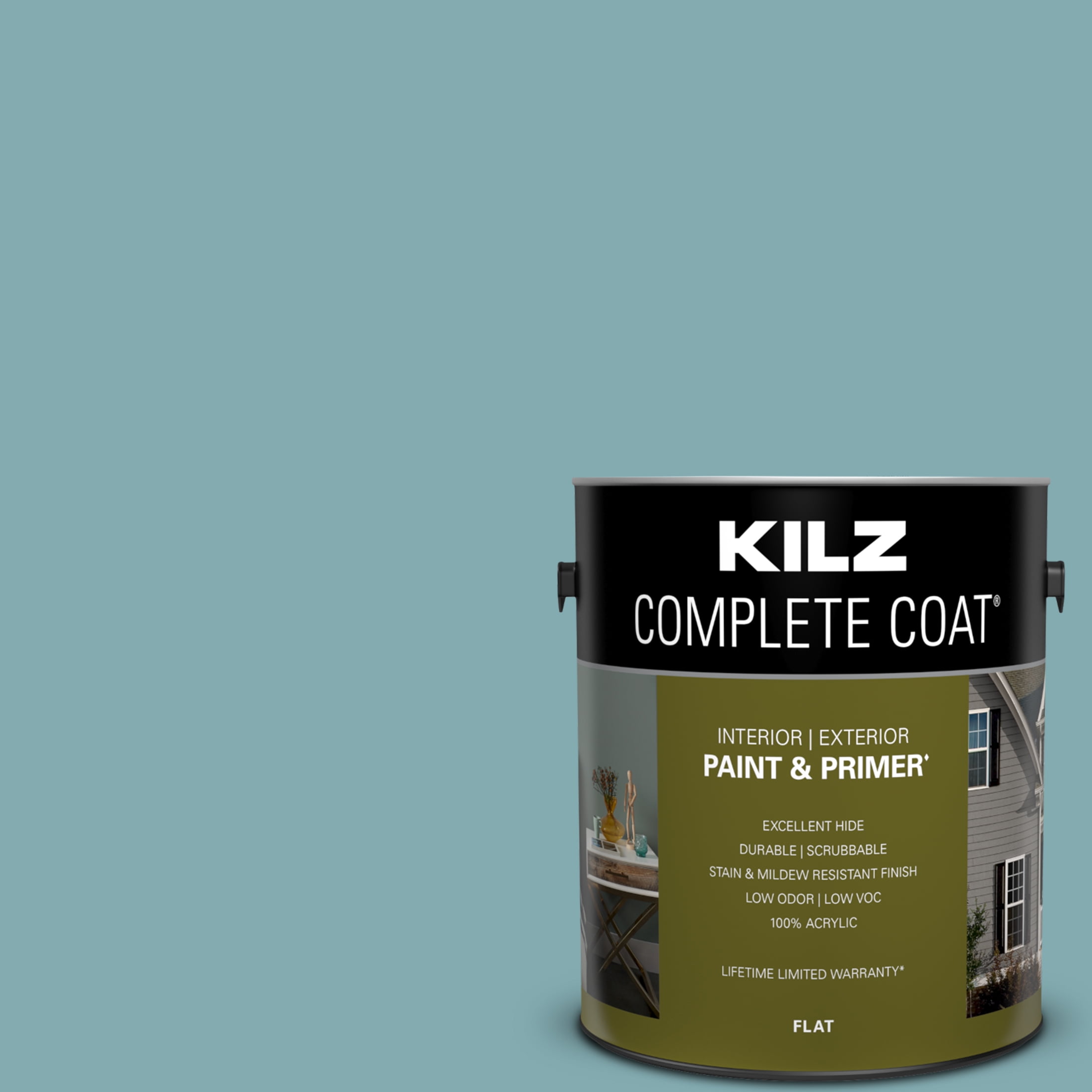 KILZ Complete Coat Paint & Primer, Interior/Exterior, Flat, Blue Sage, 1 Gallon