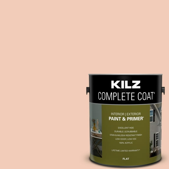 KILZ Complete Coat Paint & Primer, Interior/Exterior, Flat, Gossamer Peach, 1 Gallon