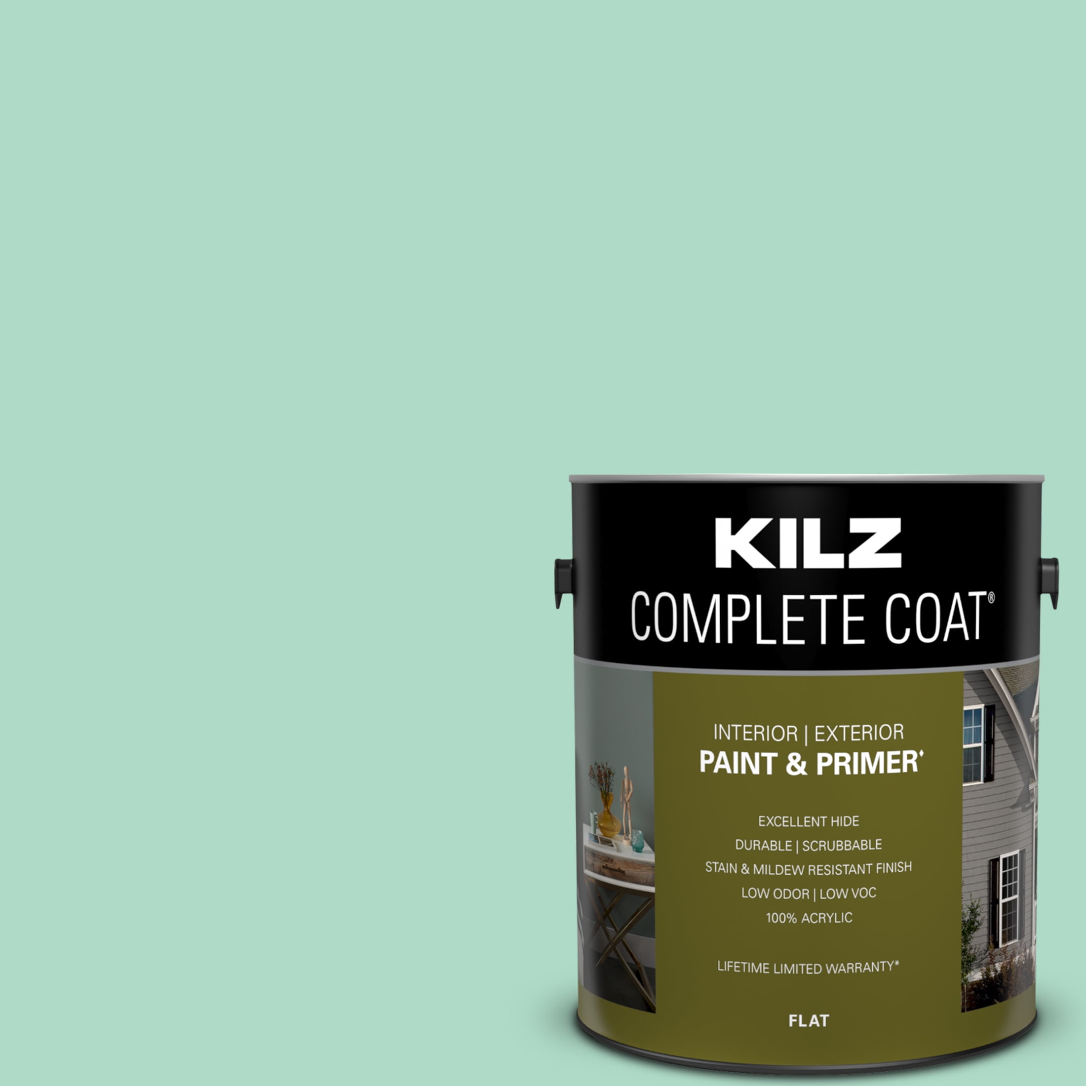 KILZ Complete Coat Paint & Primer, Interior/Exterior, Flat, Green Surf, 1 Gallon