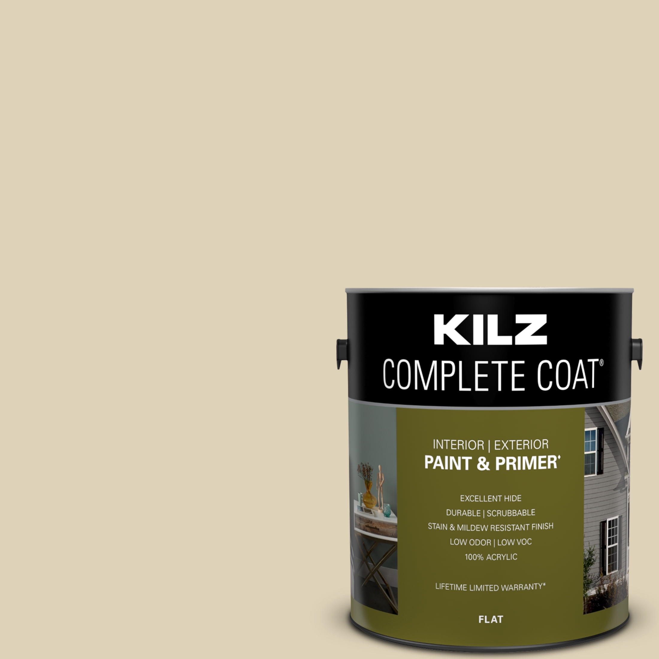 KILZ Complete Coat Paint & Primer, Interior/Exterior, Flat, Pale Gold, 1 Gallon