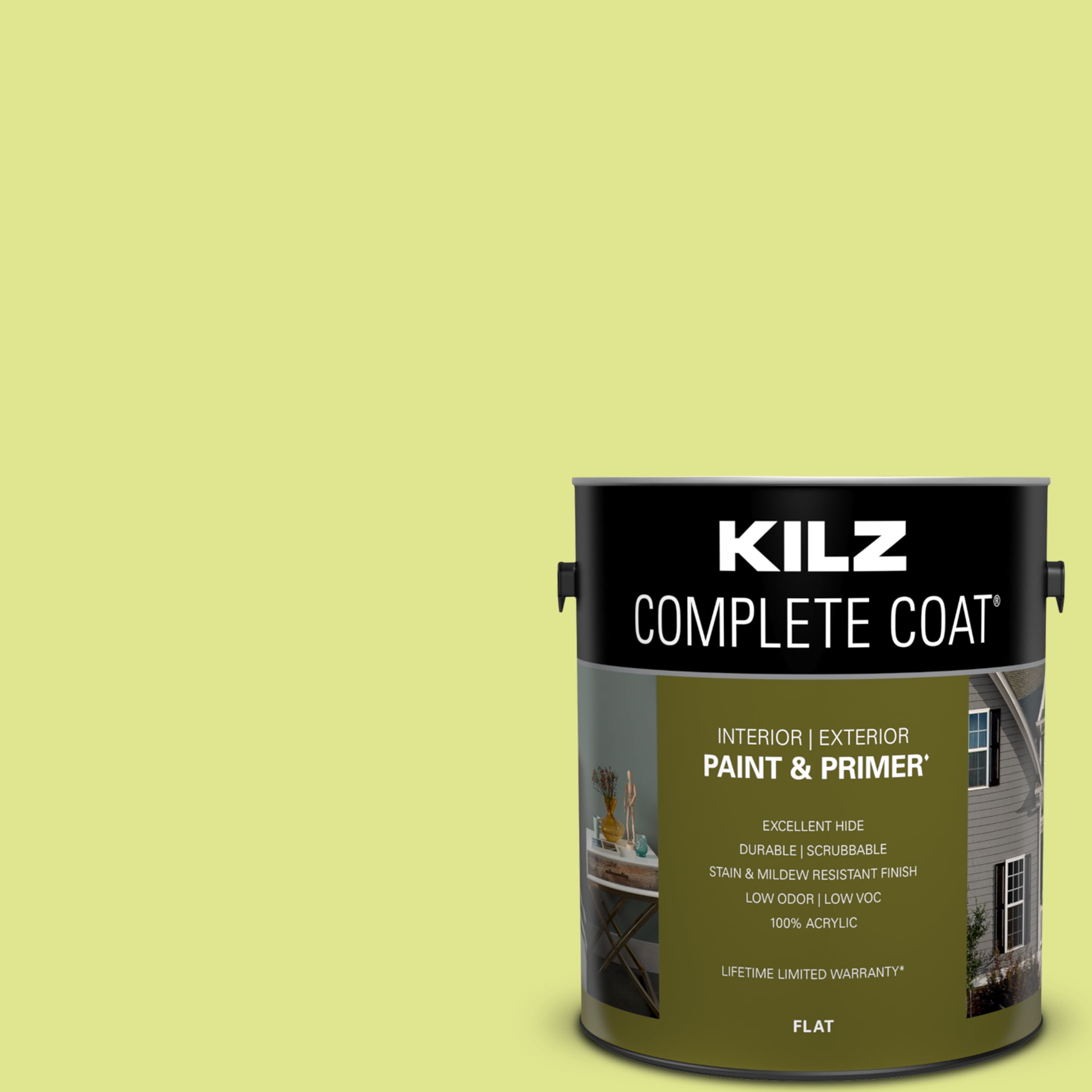 KILZ Complete Coat Paint & Primer, Interior/Exterior, Flat, Sassy Lime, 1 Gallon