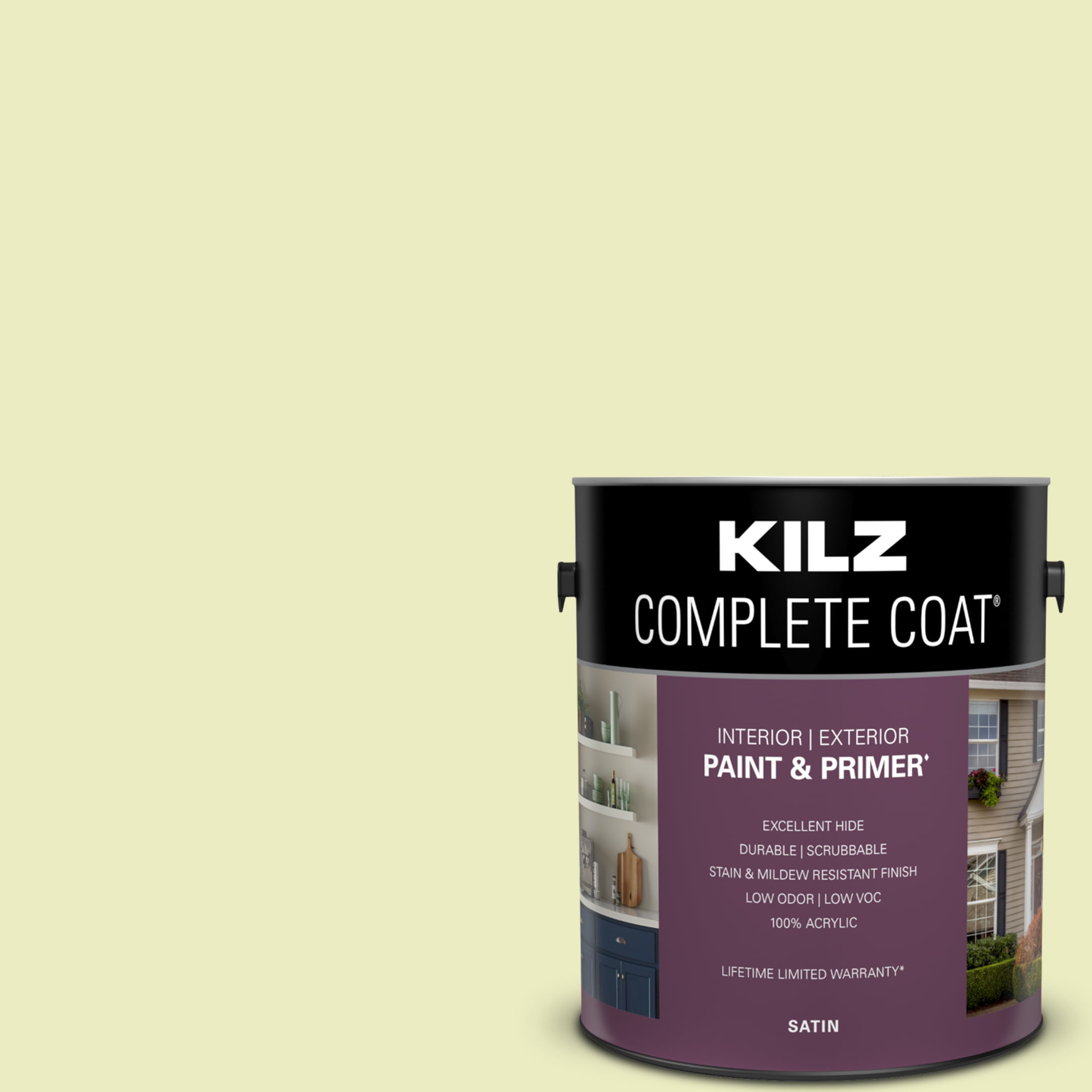 KILZ Complete Coat Paint & Primer, Interior/Exterior, Satin, Creamy Mint, 8  Ounces 