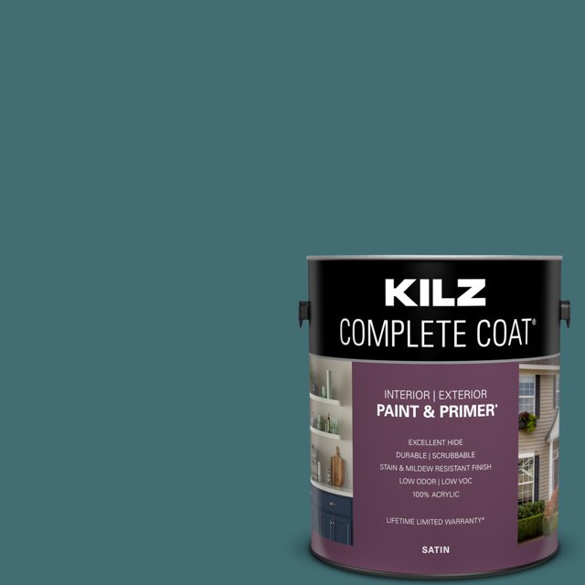 KILZ Complete Coat Paint & Primer, Interior/Exterior, Satin, Tempest, 1