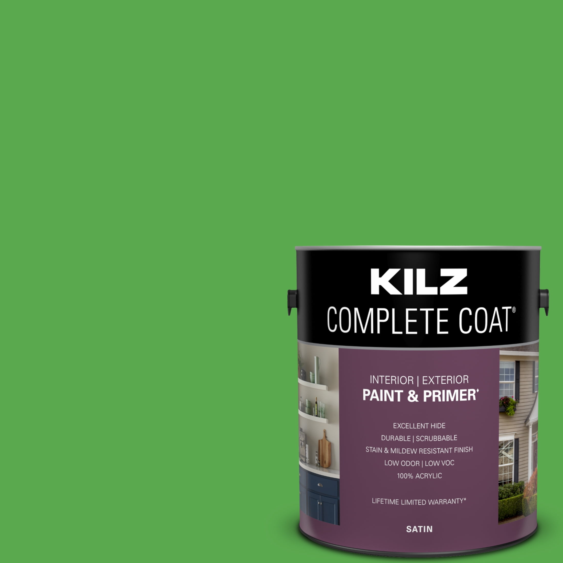 KILZ Complete Coat Paint & Primer, Interior/Exterior, Satin, Vivid Lime, 1 Gallon