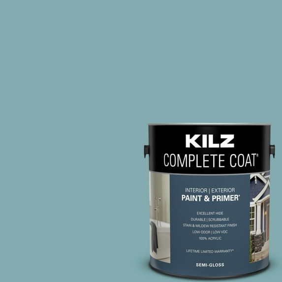 KILZ Complete Coat Paint & Primer, Interior/Exterior, Semi-Gloss, Blue Sage, 1 Gallon