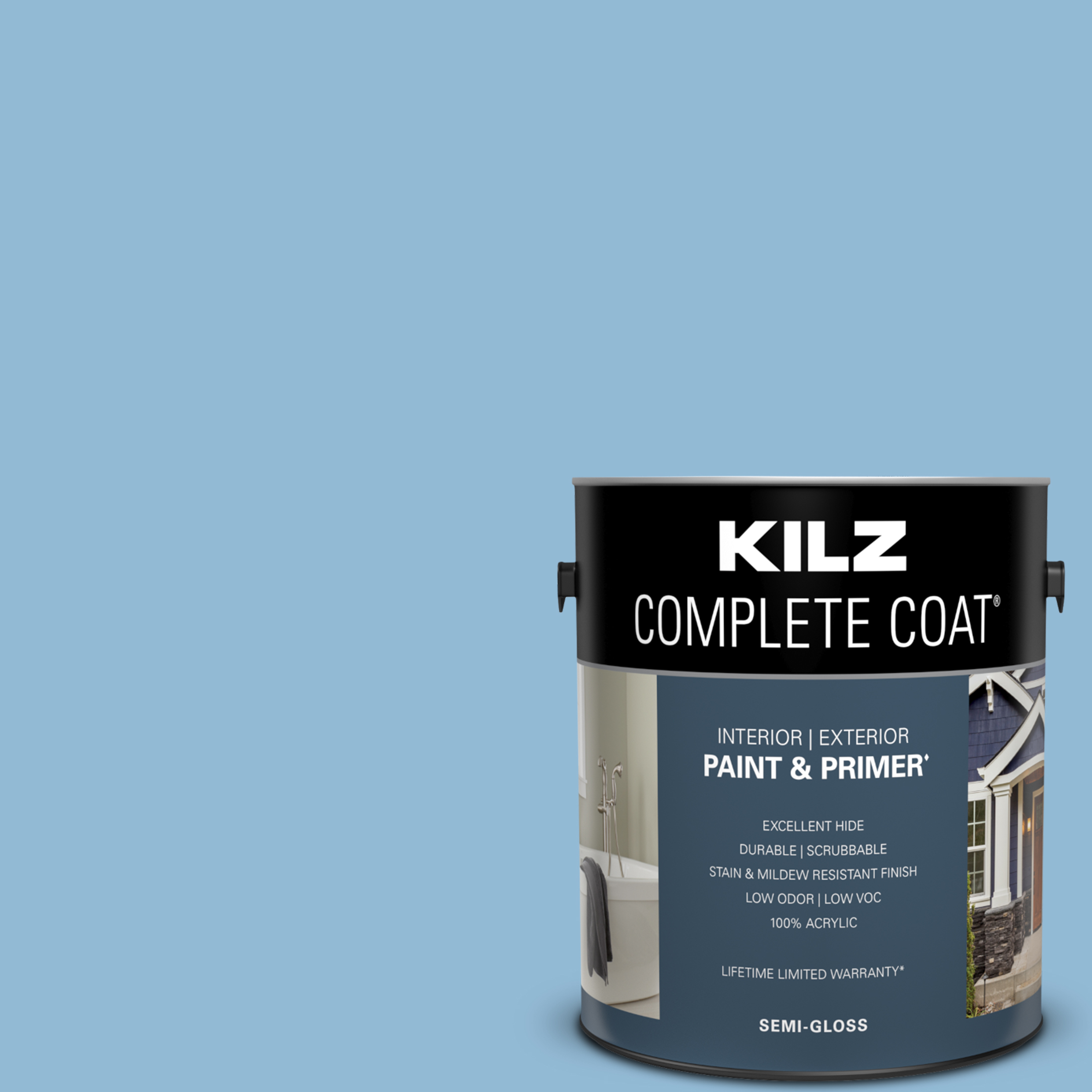 KILZ Complete Coat Paint & Primer, Interior/Exterior, Semi-Gloss, Washed Away, 1 Gallon