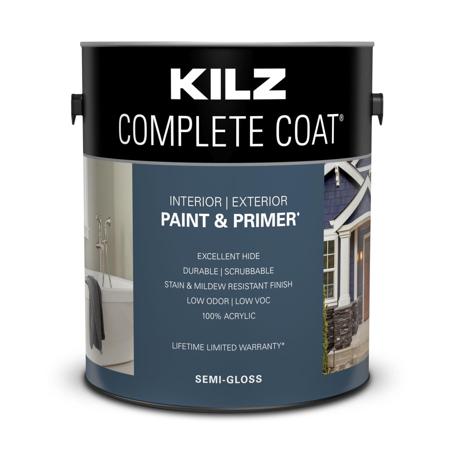 KILZ Complete Coat Paint and Primer Interior/Exterior, Semi-Gloss White, 1 Gallon