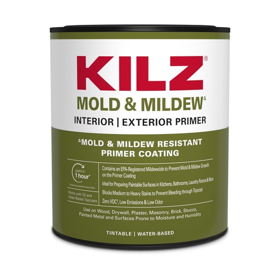 KILZ Mold & Mildew Primer, Sealer & Stain Blocker, Interior & Exterior, 1 Quart