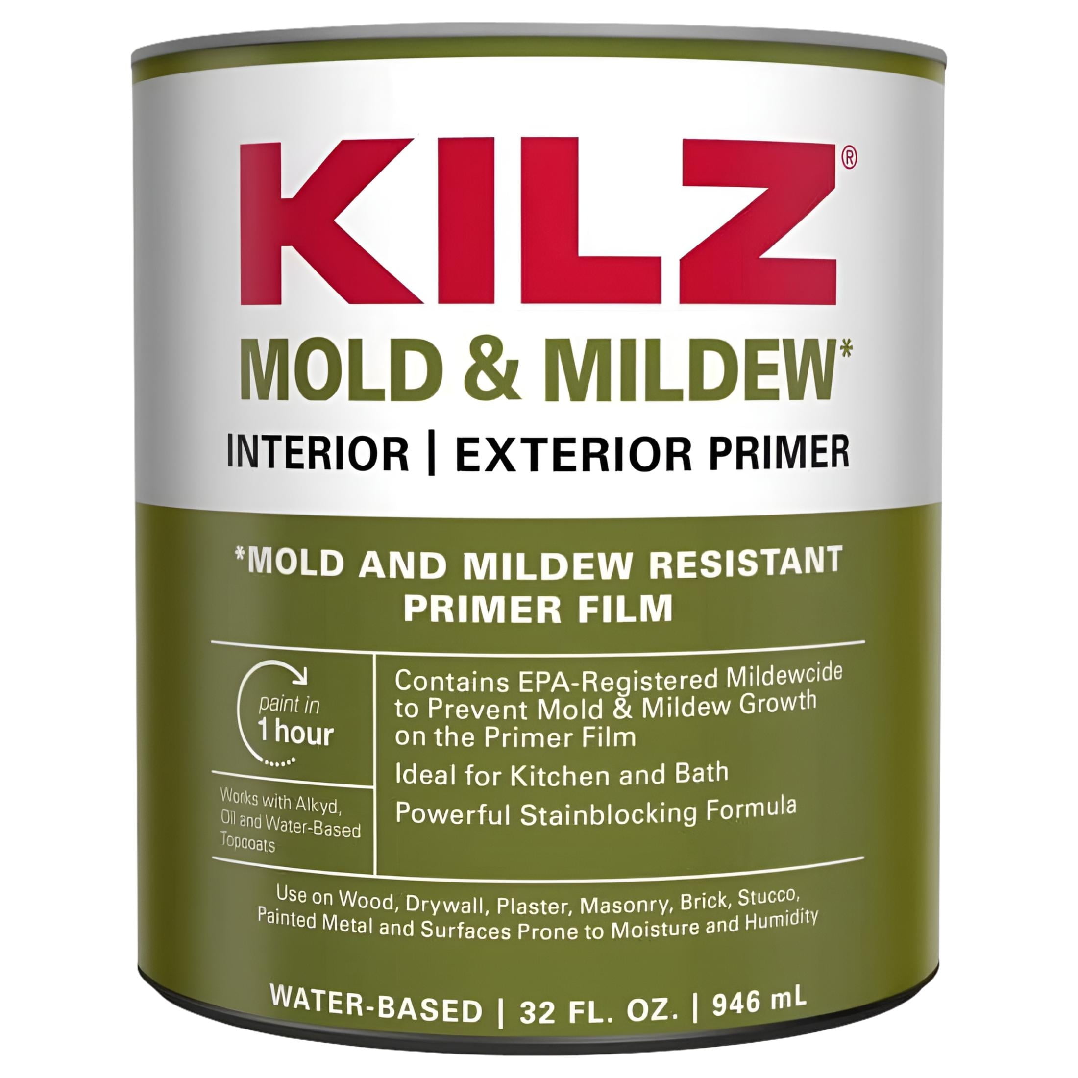 KILZ Mold & Mildew White Flat Water-Based Alkyd Mold Killing Primer 1 qt