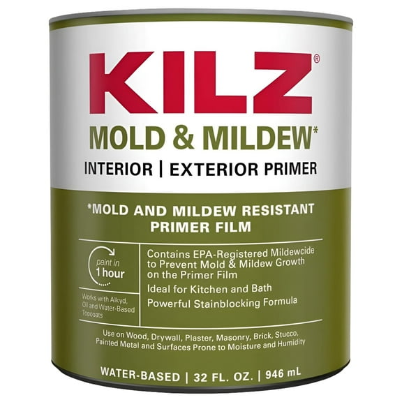 KILZ Mold & Mildew White Flat Water-Based Alkyd Mold Killing Primer 1 qt