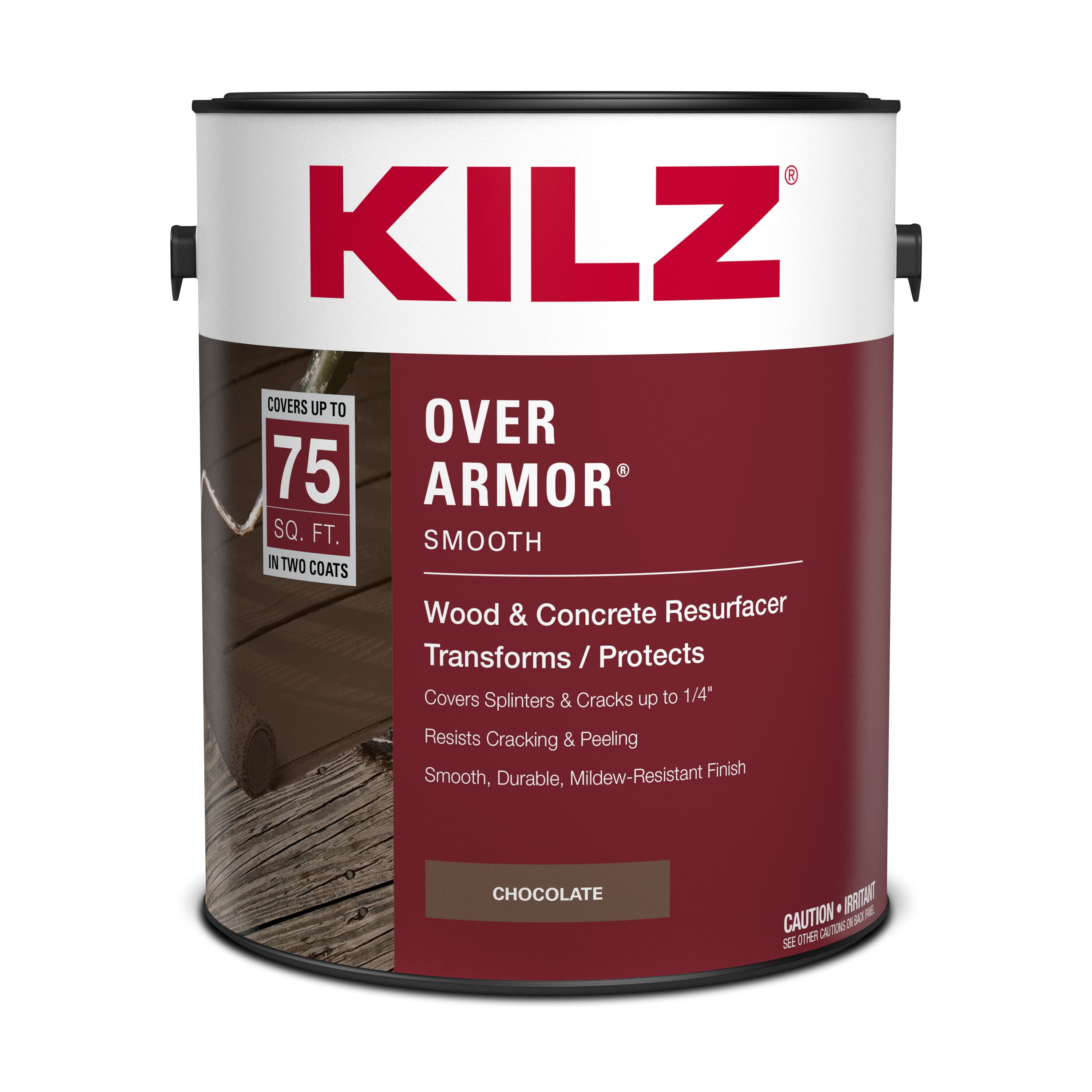 KILZ Over Armor Wood & Concrete Solid Coating Resurfacer, Exterior, Smooth, Chocolate, 1 Gallon