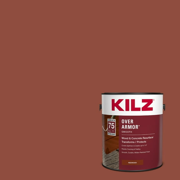 KILZ Over Armor Wood & Concrete Solid Coating Resurfacer, Exterior, Smooth, Redwood, 1 Gallon