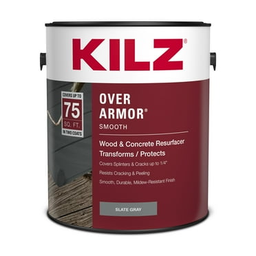 KILZ Over Armor Wood & Concrete Solid Coating Resurfacer, Exterior, Smooth, Slate Gray, 1 Gallon