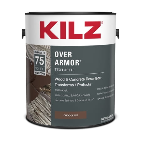 KILZ Over Armor Wood & Concrete Solid Coating Resurfacer, Exterior, Textured, Chocolate, 1 Gallon