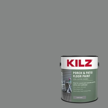 KILZ Porch & Patio Latex Floor Paint, Interior/Exterior, Low-Lustre Enamel, Slate Gray, 1 Gallon