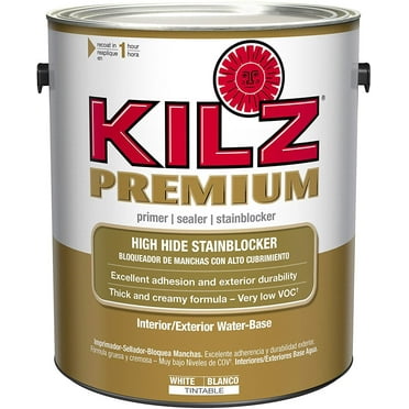 KILZ Premium High-Hide Stain Blocking Interior/Exterior Latex Primer/Sealer, White, 1-gallon