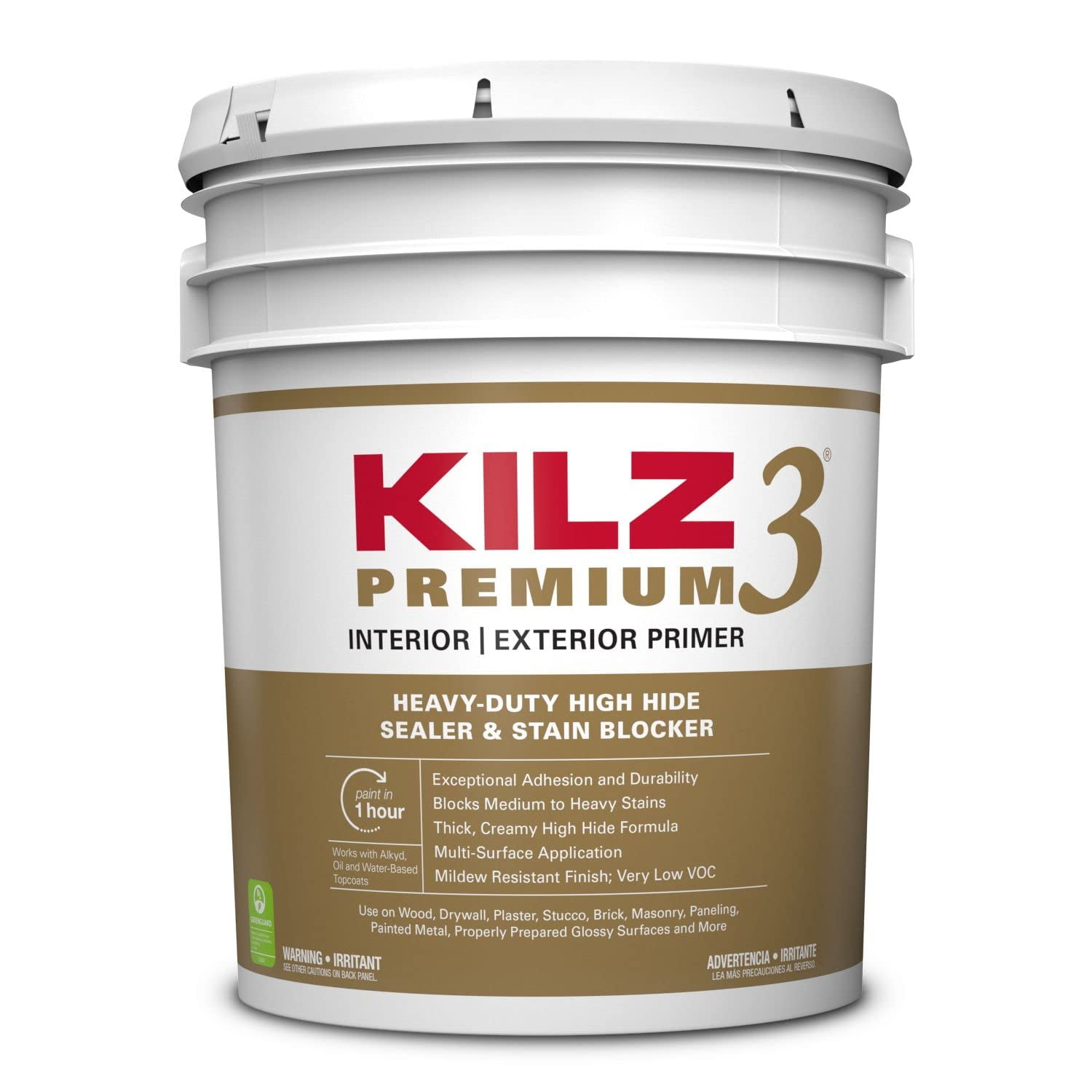 KILZ Premium HighHide Stain Blocking Latex Primer/Sealer, White, 5