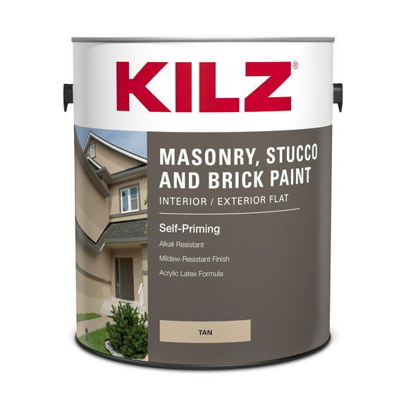 KILZ Self-Priming Masonry, Stucco and Brick Paint, Interior/Exterior, Flat, Tan, 1 Gallon
