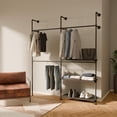 thumbnail image 1 of pamo Industrial Pipe Clothing Rack with Shelf - 790 lbs Capacity - Wall Mounted Clothes Rack and Walk In Closet with Metal Shelf for Wardrobe, 1 of 9
