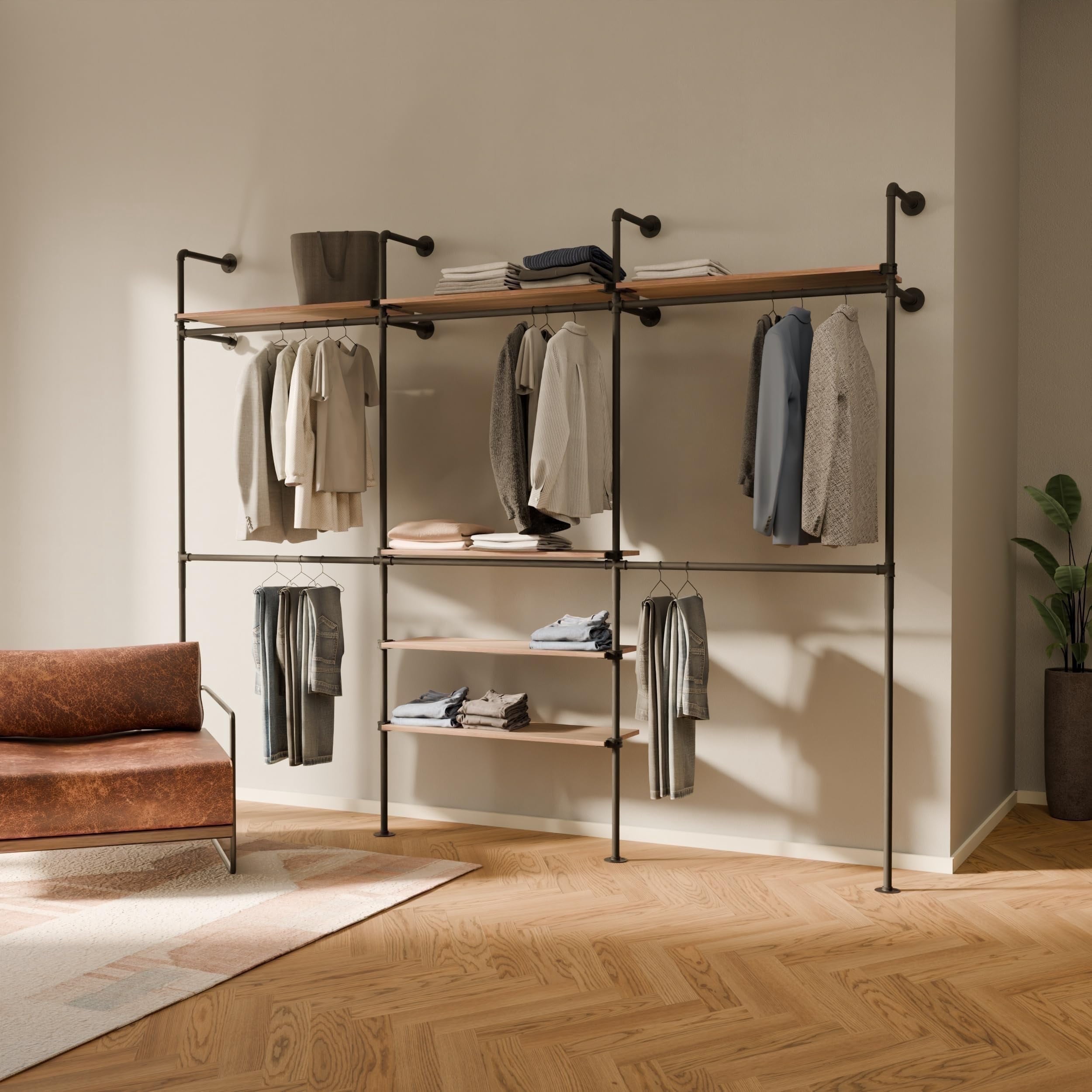 pamo Industrial Pipe Clothing Rack with Shelf - 1000 lbs Capacity ...