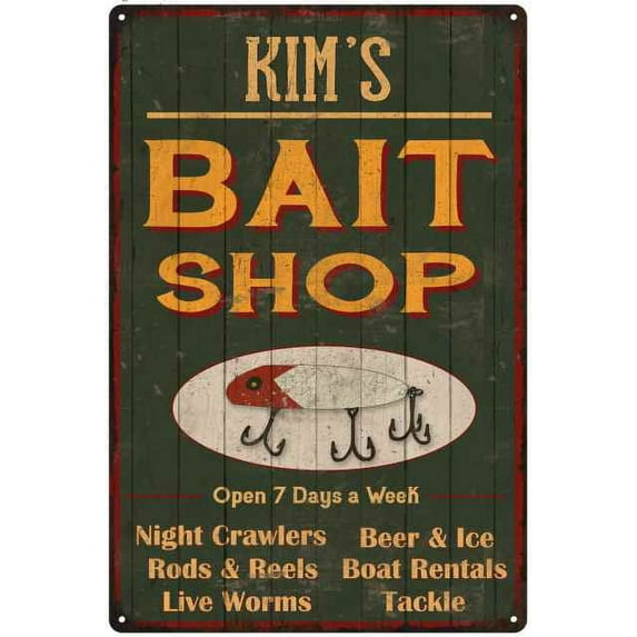 KIM'S Green Bait Shop Man Cave Wall Decor Gift 8x12 Metal 108120027400