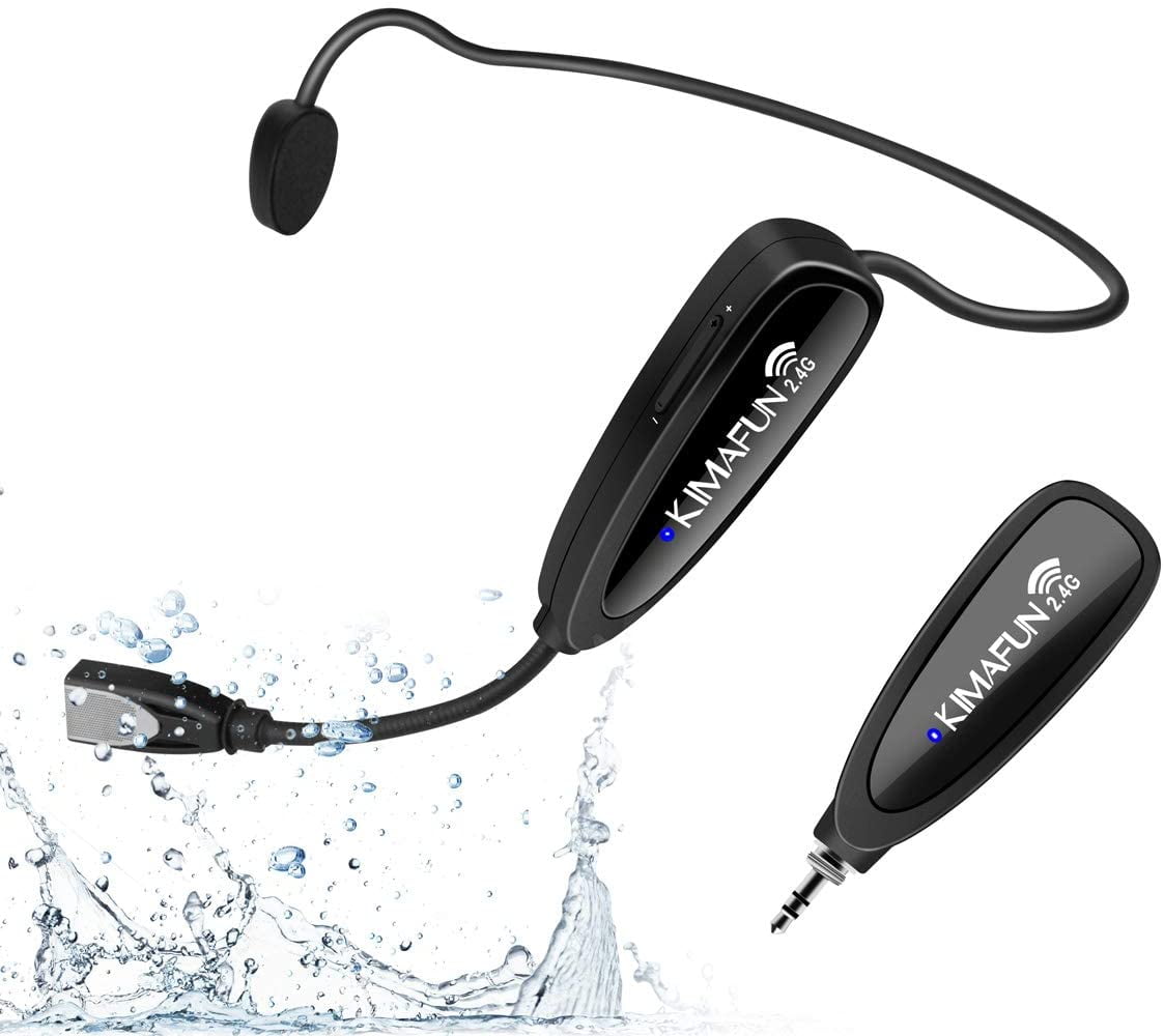 KIMAFUN Headset Wireless Microphone System, No Need Bluetooth, Waterproof Head Mic for Fitness