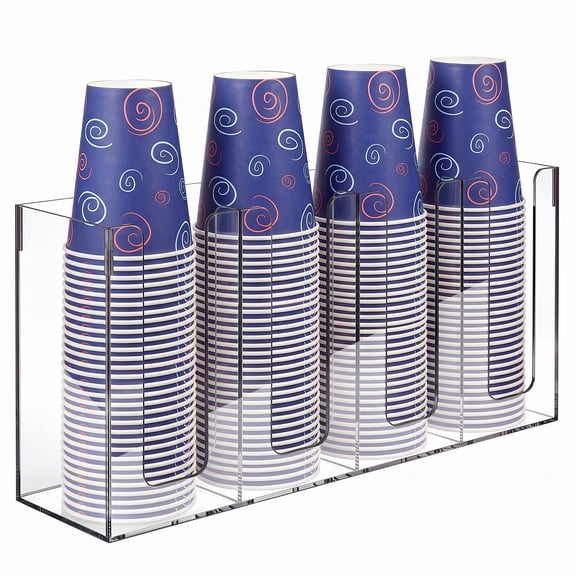 KIMERSE 4 Compartment Clear Acrylic Cup & Lid Organizer, Countertop & Wall Mount Disposable Cup Dispenser for Office, Cafe,Kitchen