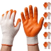 KIMERSE 6 Pairs Cotton String Knit Work Gloves, Latex Palm Coated Non-Slip Safety Gloves for Construction Warehouse Mechanics Household Use