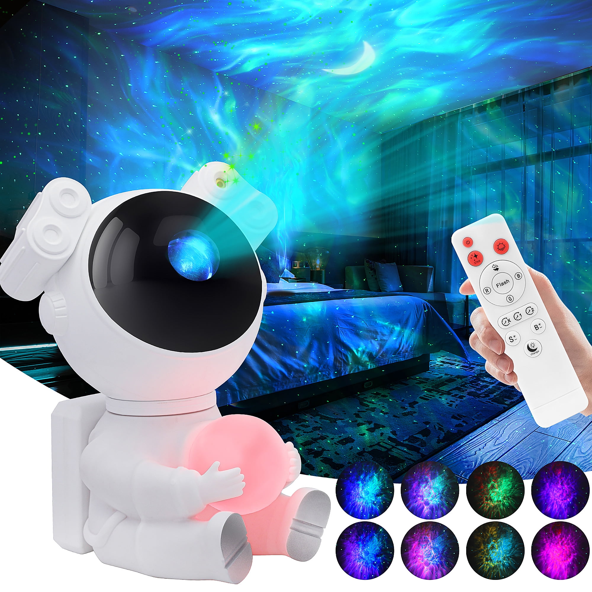KIMHY Astronaut Galaxy Projector, 2 in 1 Galaxy Projector for Bedroom with Moon Lamp, Star Projector Galaxy Light with 8 Nebula Effects, Timer & Remote Control, Space Projector for Kids Christmas